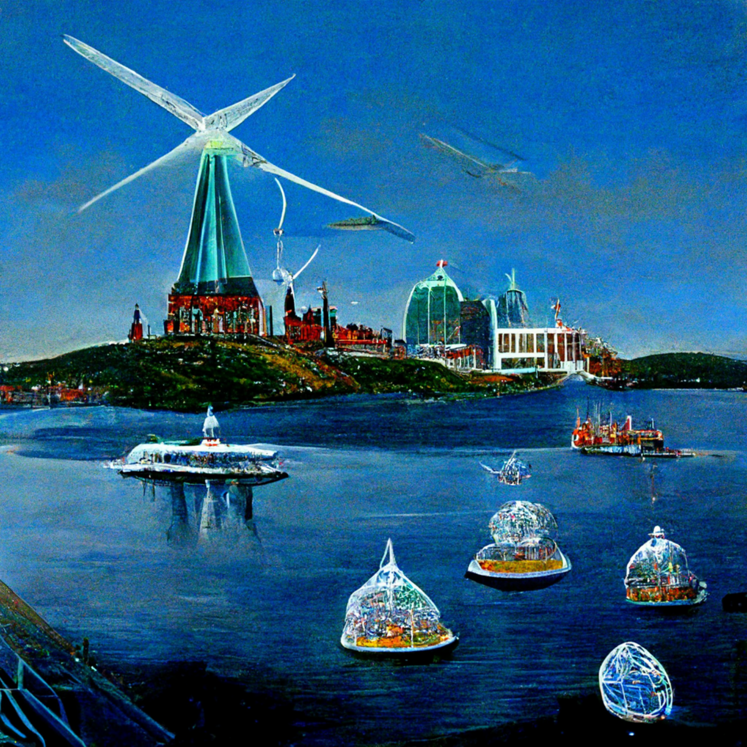 72de825f 9b86 40bc 9571 9621da22a34c decals42 a painting of Halifax Nova Scotia in the future with solar panels and windmills and giant crystal do